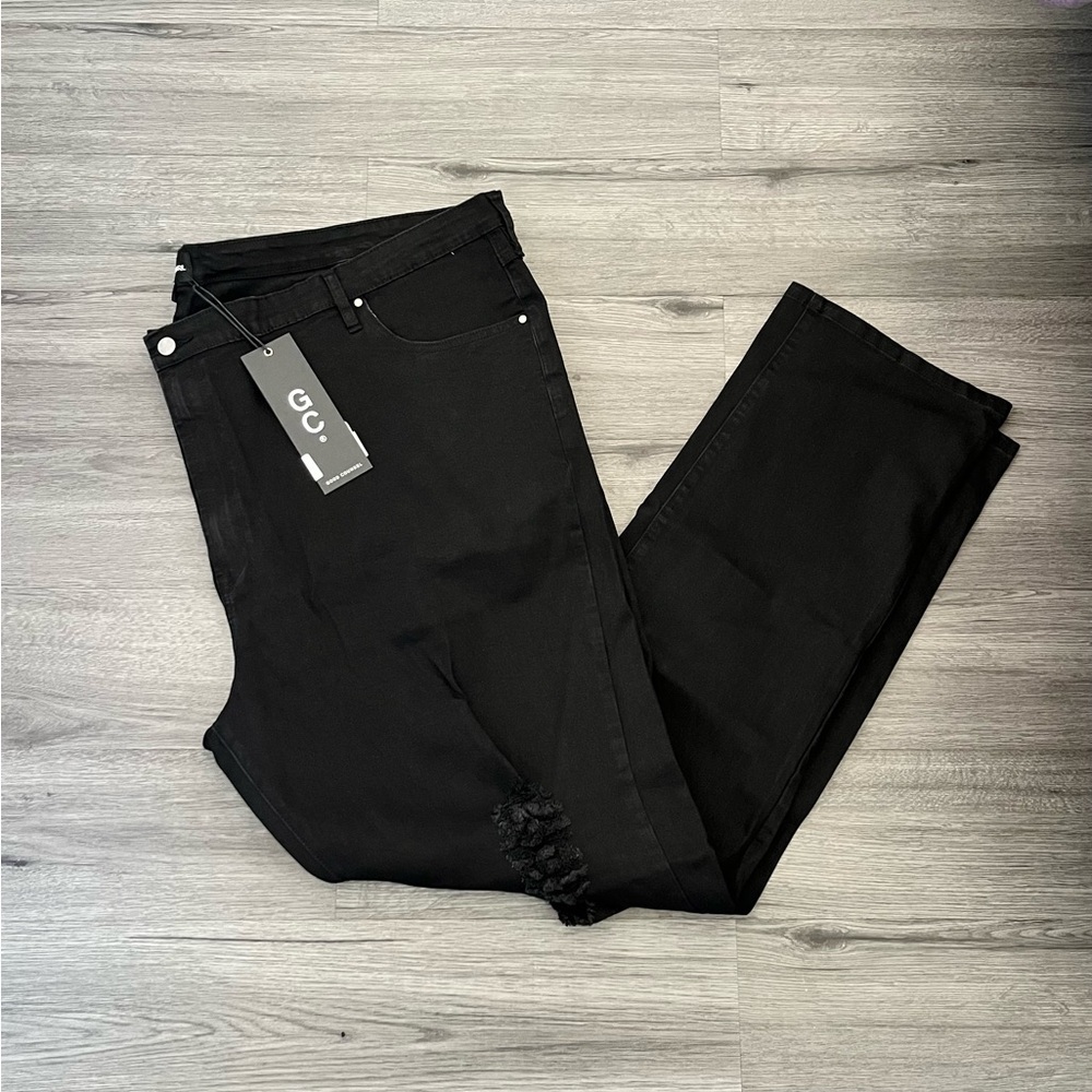 Good Counsel Men’s Plus Size 58WX34 Distressed Thurmond Taper Jeans Black